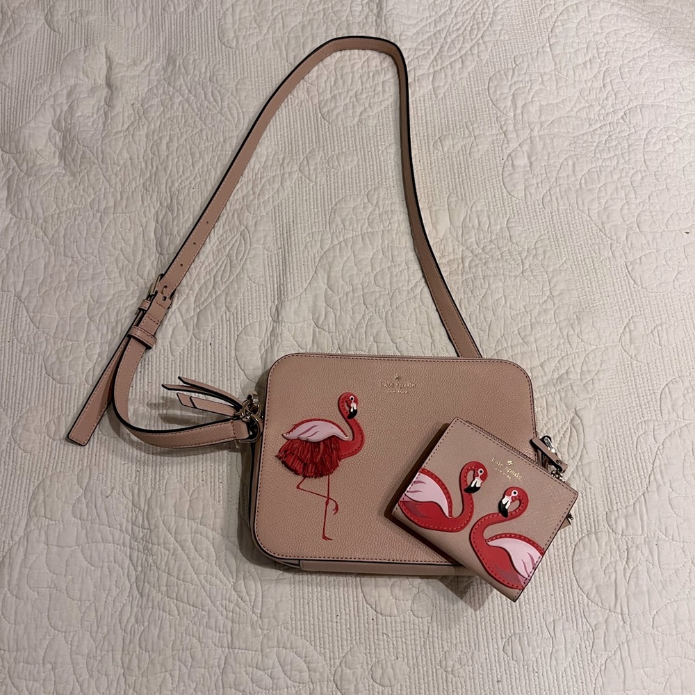NWOT Kate spade flamingo crossbody and wallet